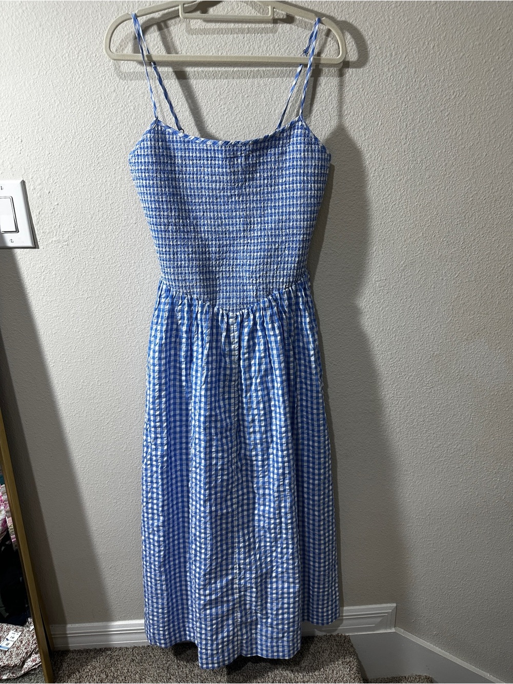 l*space Blue Gingham Smocked Midi Dress/ brand new / large
